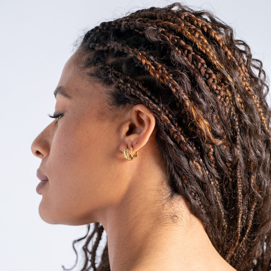 Organic Zig Zag Huggie Hoop Earrings Gold 2 - Bowerbird Jewels - Online Jewellery Store