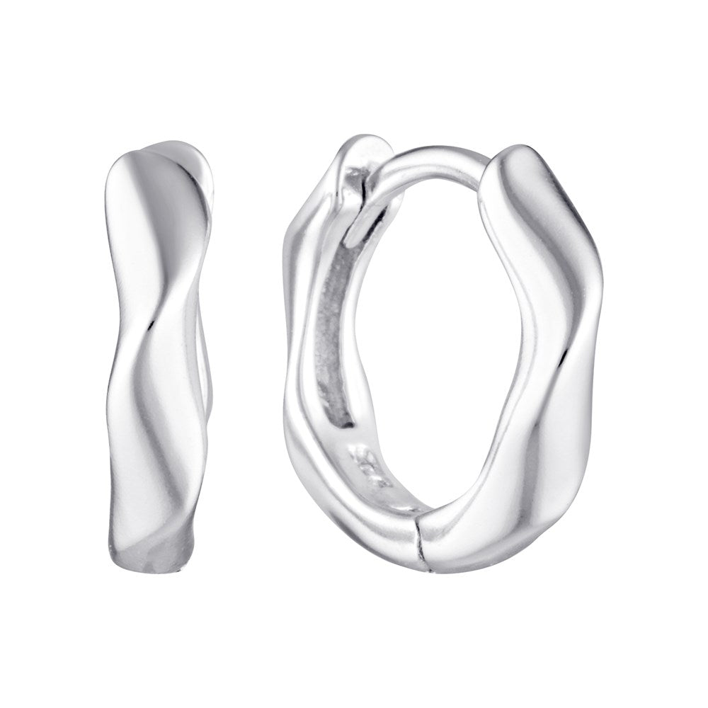 Organic Zig Zag Huggie Hoop Earrings Silver 1 - Bowerbird Jewels - Online Jewellery Store