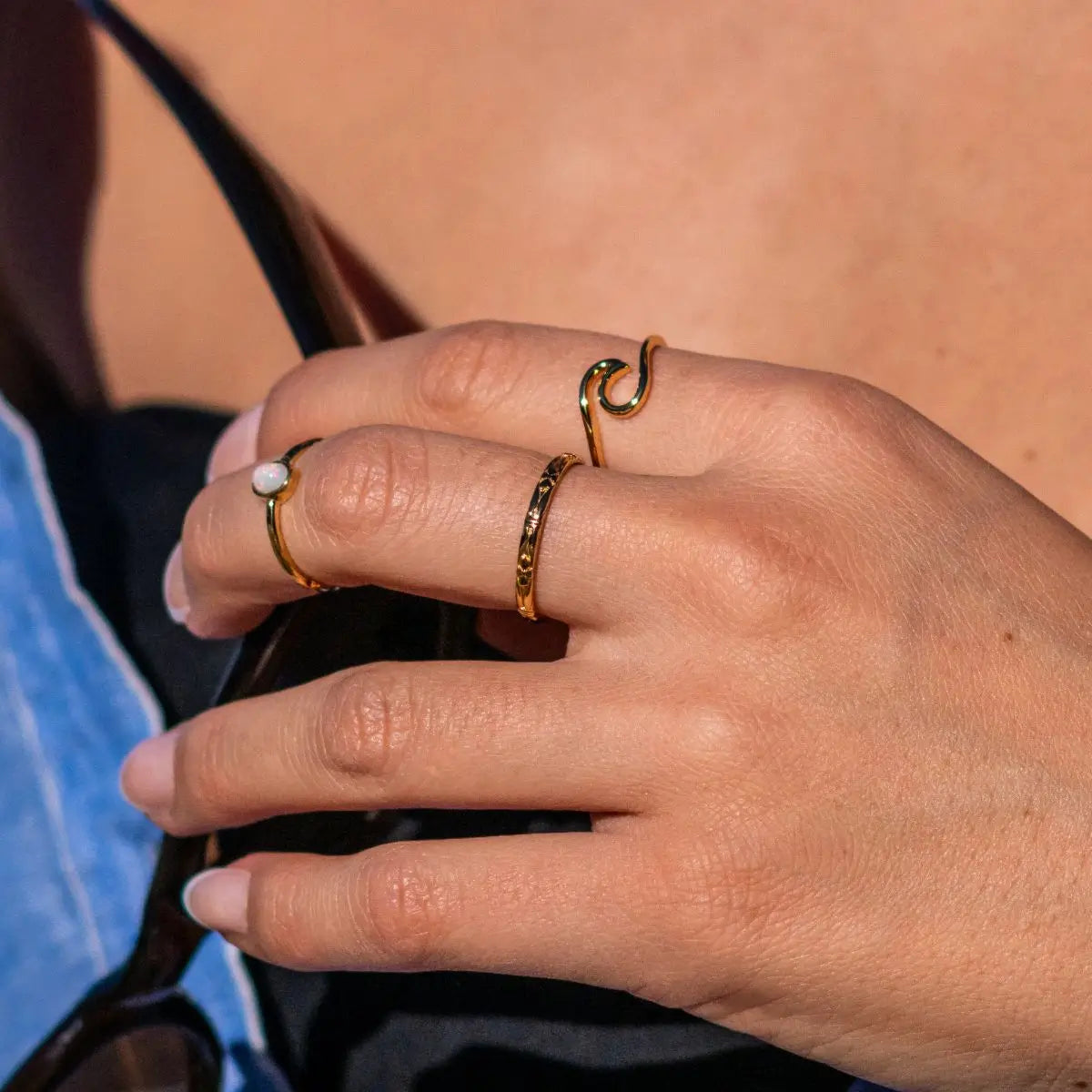 Orphic Wave Ring Gold 1 - on model - Australian Jewellery Brand Bowerbird Jewels
