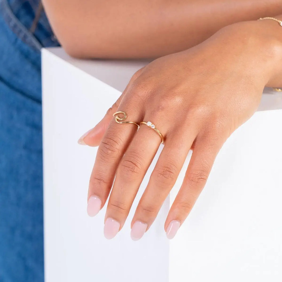 Orphic Wave Ring Gold 5 - on model - Australian Jewellery Brand Bowerbird Jewels