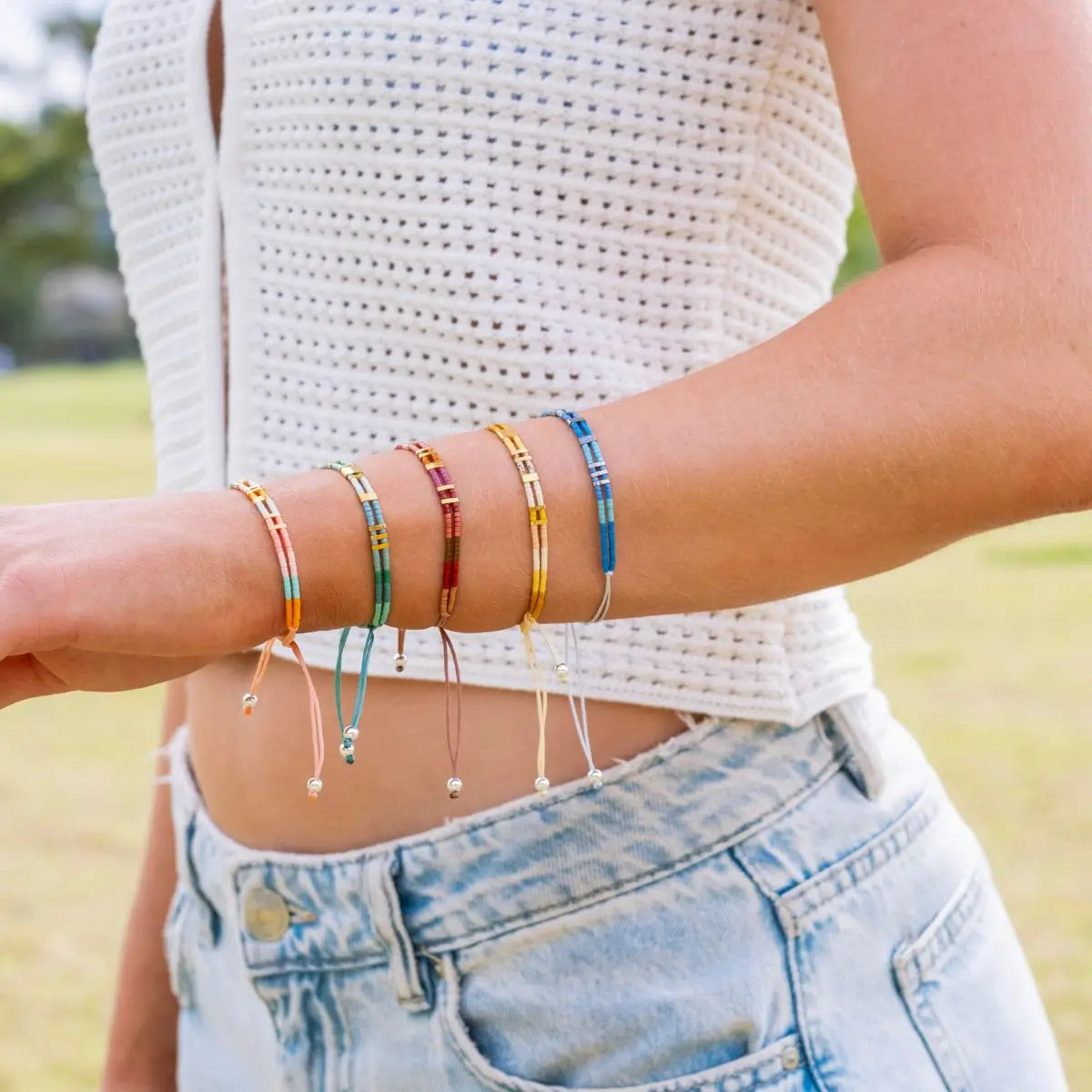 Prism Beaded Stacking Bracelet - Garnet 2 on model- Australian Jewellery Brand Bowerbird Jewels
