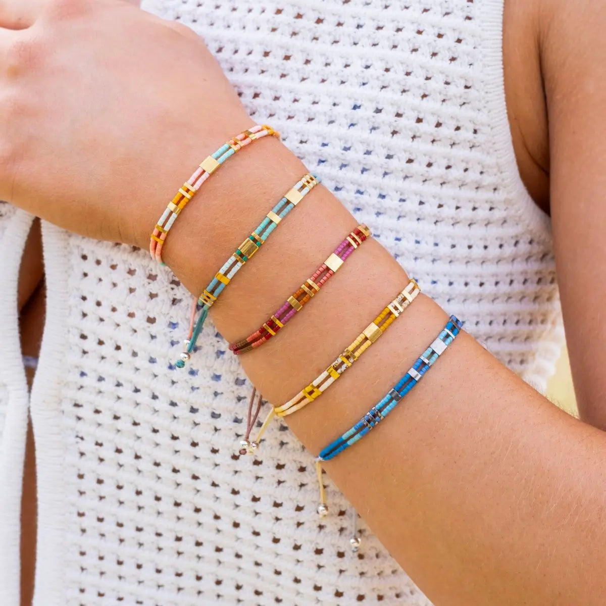 Prism Beaded Stacking Bracelet - Opal 2 on model- Australian Jewellery Brand Bowerbird Jewels