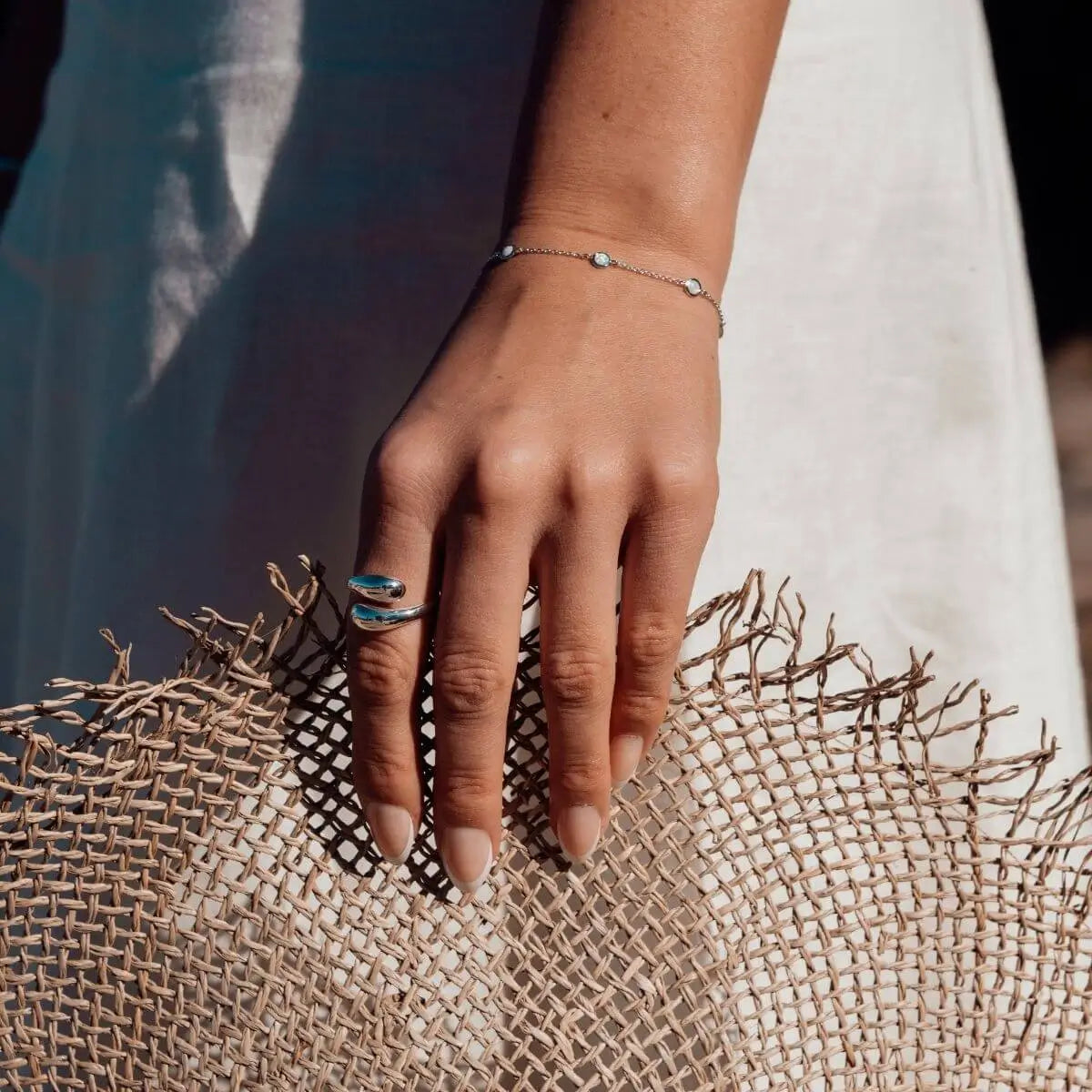 Ripples White Opalite Bracelet Gold 1 - on model- Australian Jewellery Brand Bowerbird Jewels