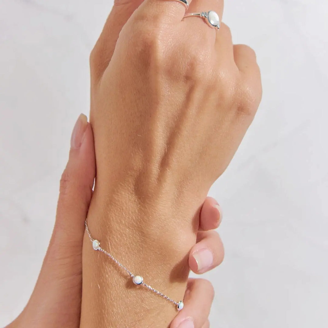 Ripples White Opalite Bracelet Silver 1 on model- Australian Jewellery Brand Bowerbird Jewels