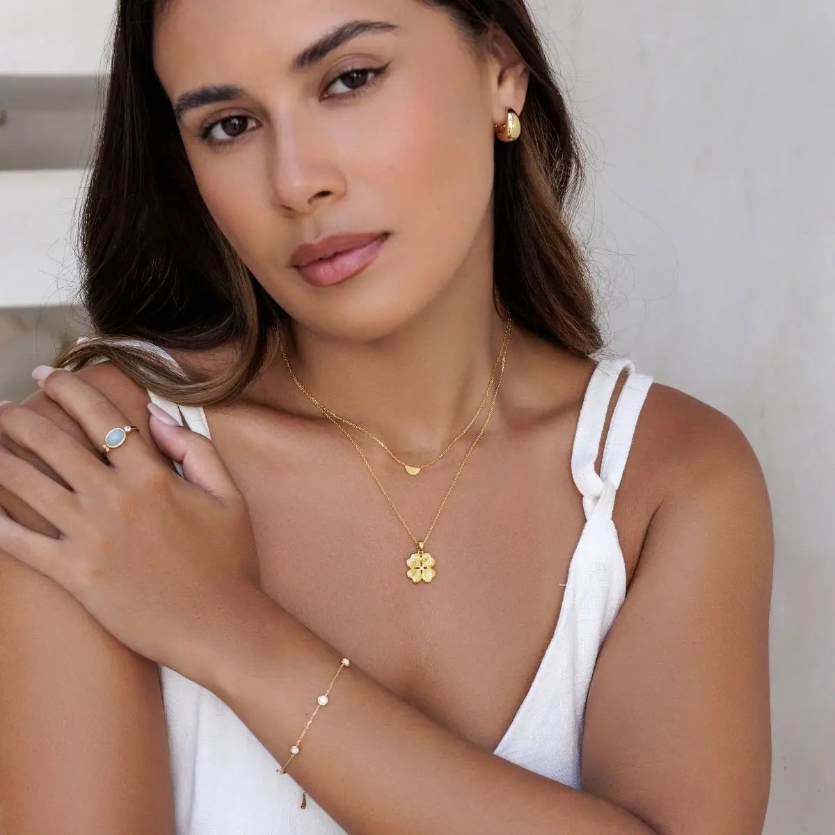 Rising Sun Necklace Gold 1 - on model- Australian Jewellery Brand Bowerbird Jewels