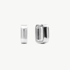 A pair of silver hoop earrings, one shown from the front and the other from the side.