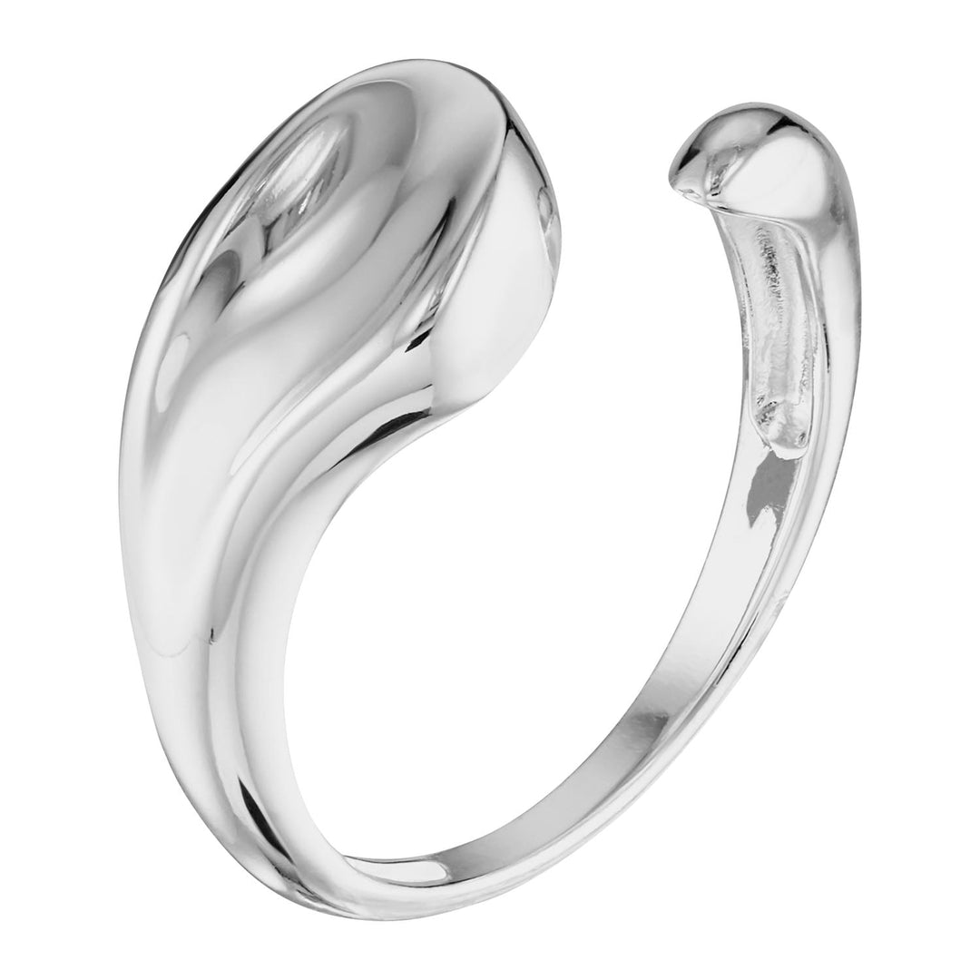 silver ring on an angle with white background
