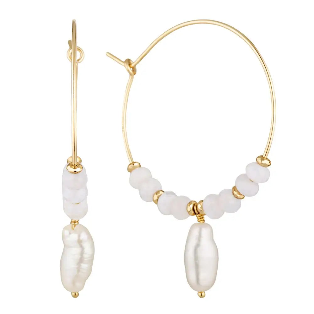 Sila Gold Filled Hoop Earrings with Gemstone and Keshi Pearl Drops Blue Lace Agate 1 - Australian Jewellery Brand Bowerbird Jewels