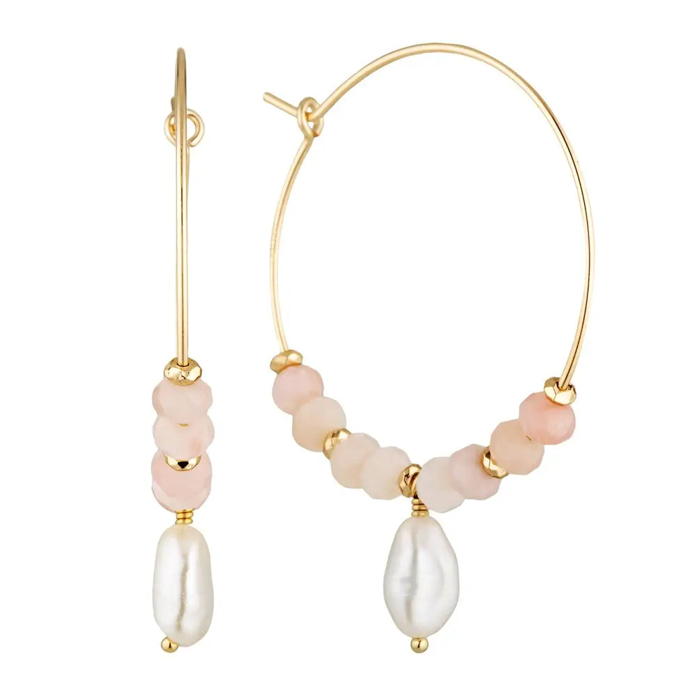 Sila Gold Filled Hoop Earrings with Gemstone and Keshi Pearl Drops Pink Opal 1 - Australian Jewellery Brand Bowerbird Jewels
