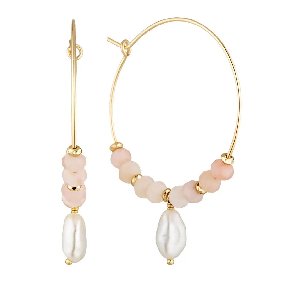 Sila Gold Filled Hoop Earrings with Gemstone and Keshi Pearl Drops Pink Opal 1 - Australian Jewellery Brand Bowerbird Jewels