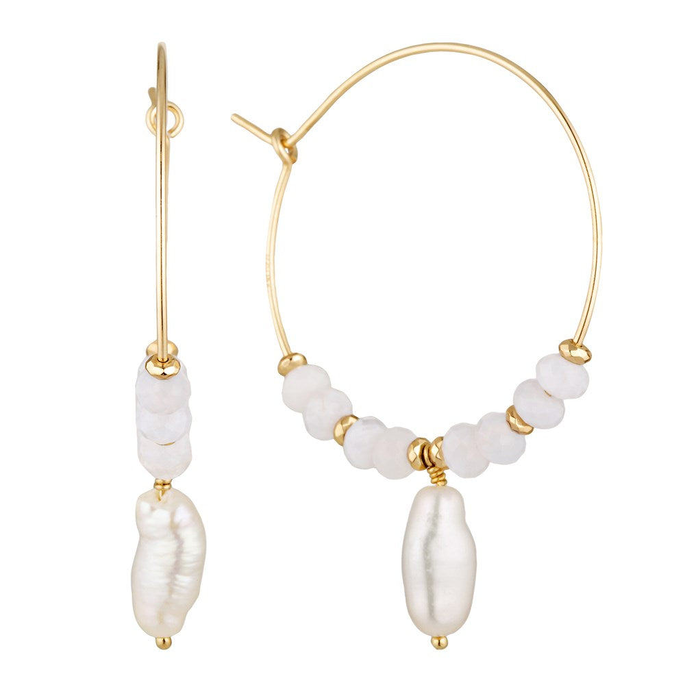 Sila Gold Filled Hoop Earrings with Gemstone and Keshi Pearl Drops Blue Lace Agate 1 - Bowerbird Jewels - Online Jewellery Store