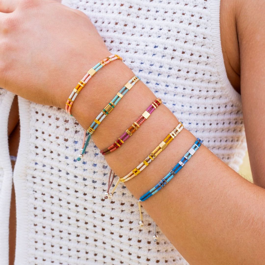 Silver-Prism Beaded Stacking Bracelet - Paraiba on model-Australian Jewellery Brand Bowerbird Jewels