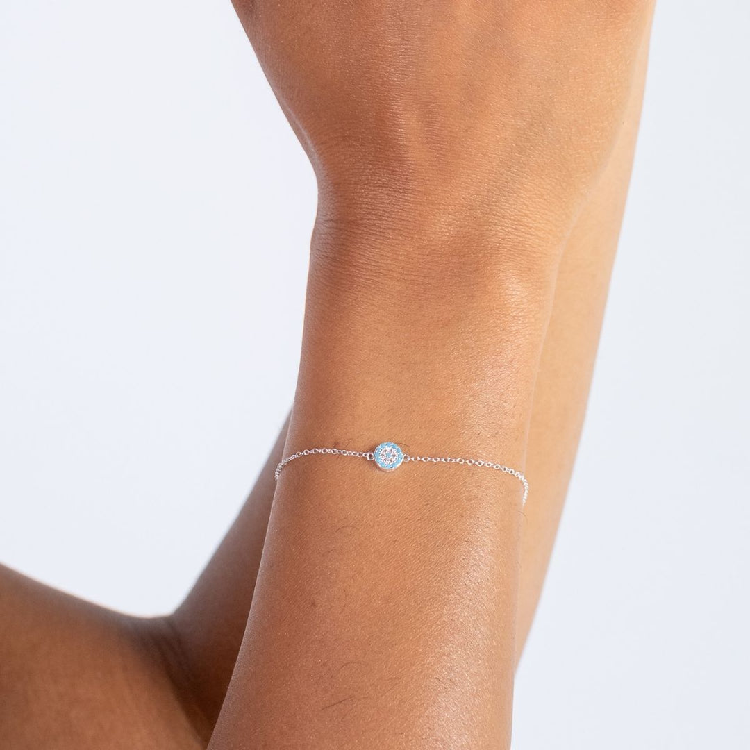 Silver-Silver Evil Eye Bracelet Turquoise on model-Australian Jewellery Brand Bowerbird Jewels