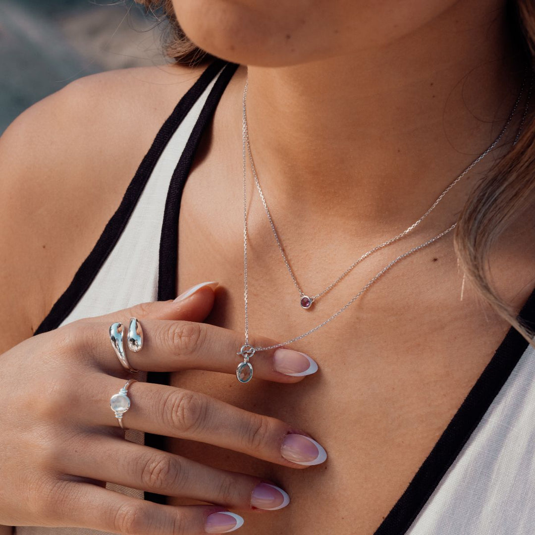 Silver-Silver Mother Of Pearl Bezel Ring4 on model-Australian Jewellery Brand Bowerbird Jewels