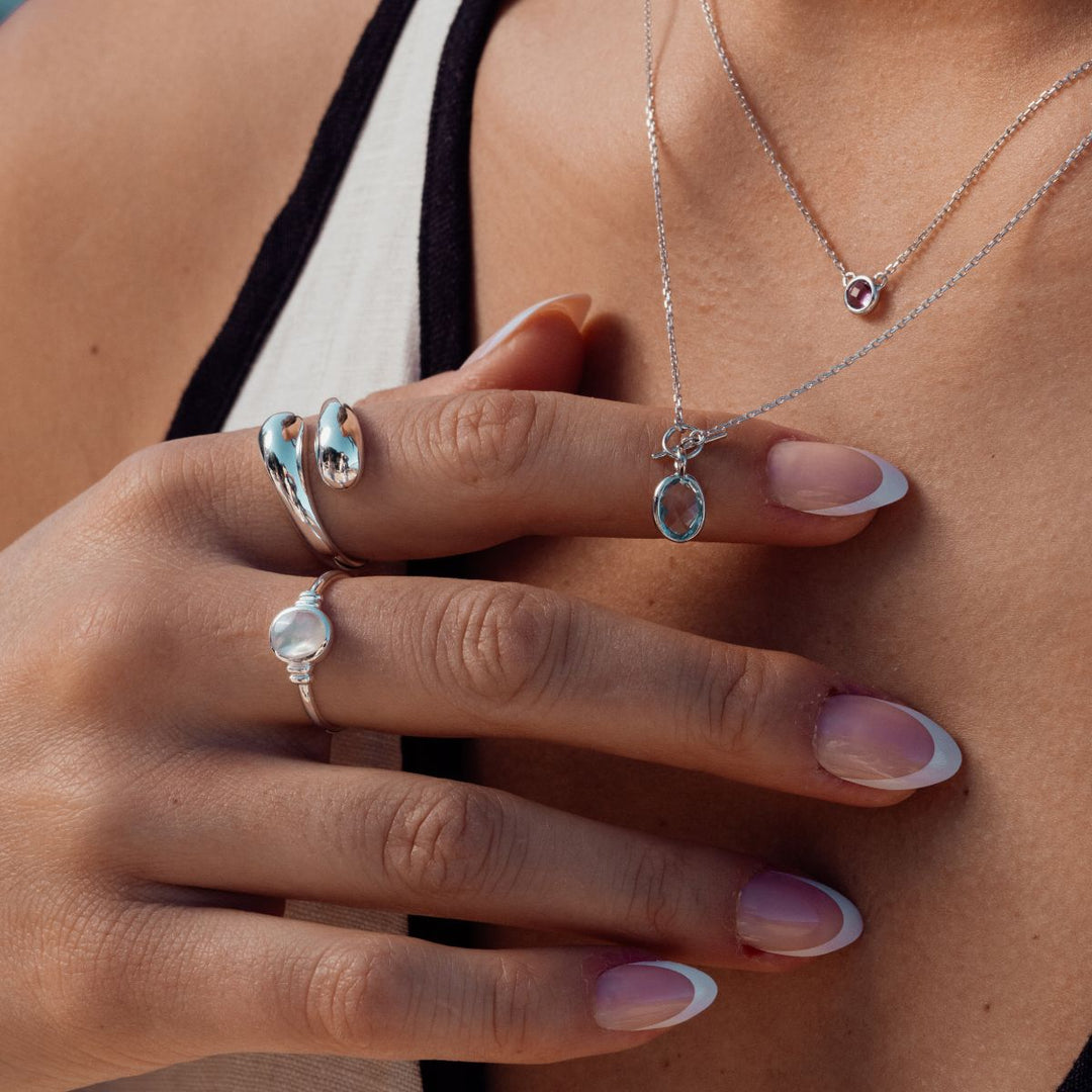 Silver-Silver Mother Of Pearl Bezel Ring5 on model-Australian Jewellery Brand Bowerbird Jewels