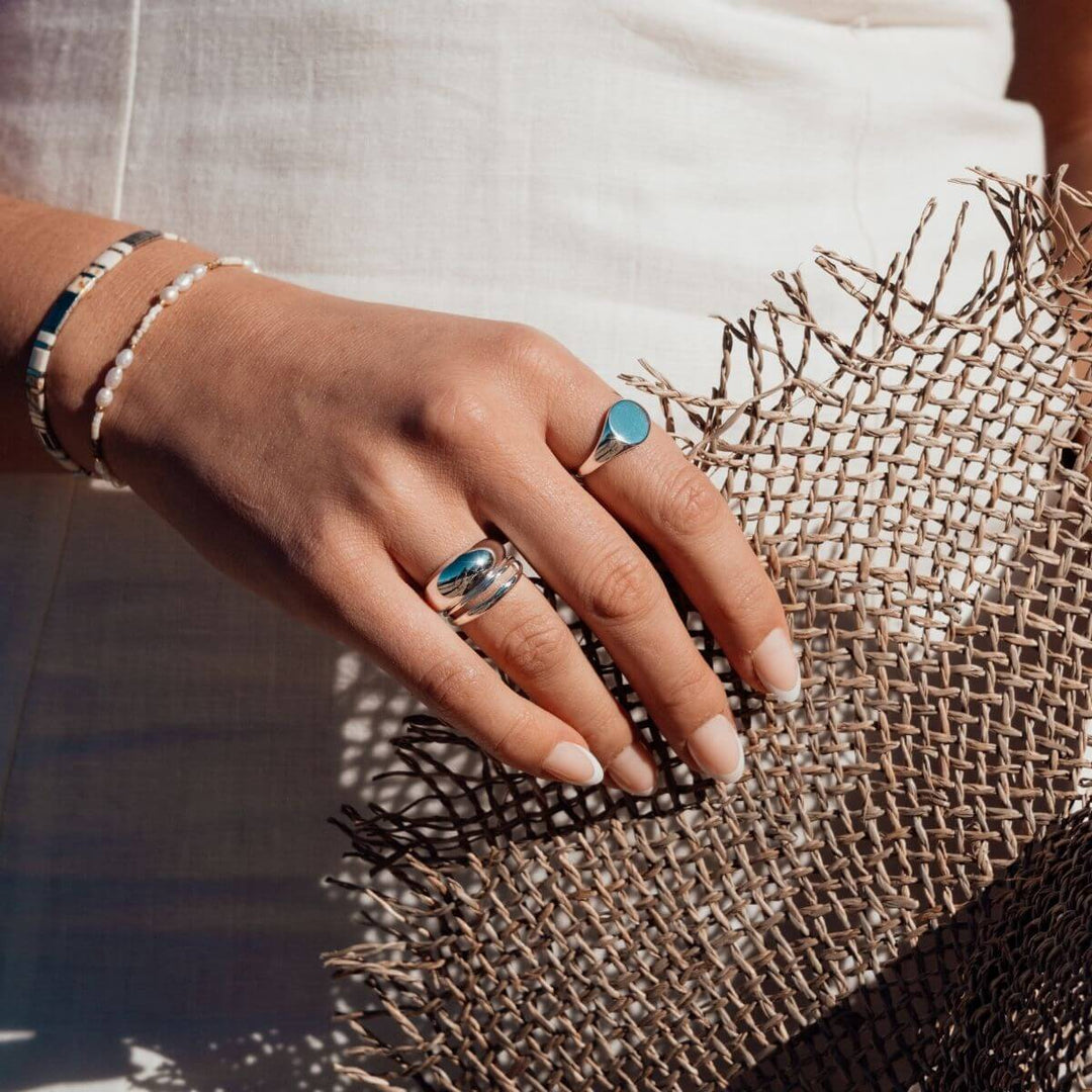 Silver-Silver Oval Signet Ring on model-Australian Jewellery Brand Bowerbird Jewels