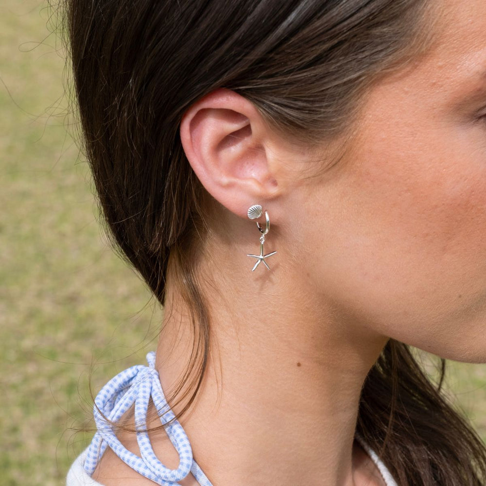 Silver-Silver Shell Stud Earrings on model-Australian Jewellery Brand Bowerbird Jewels