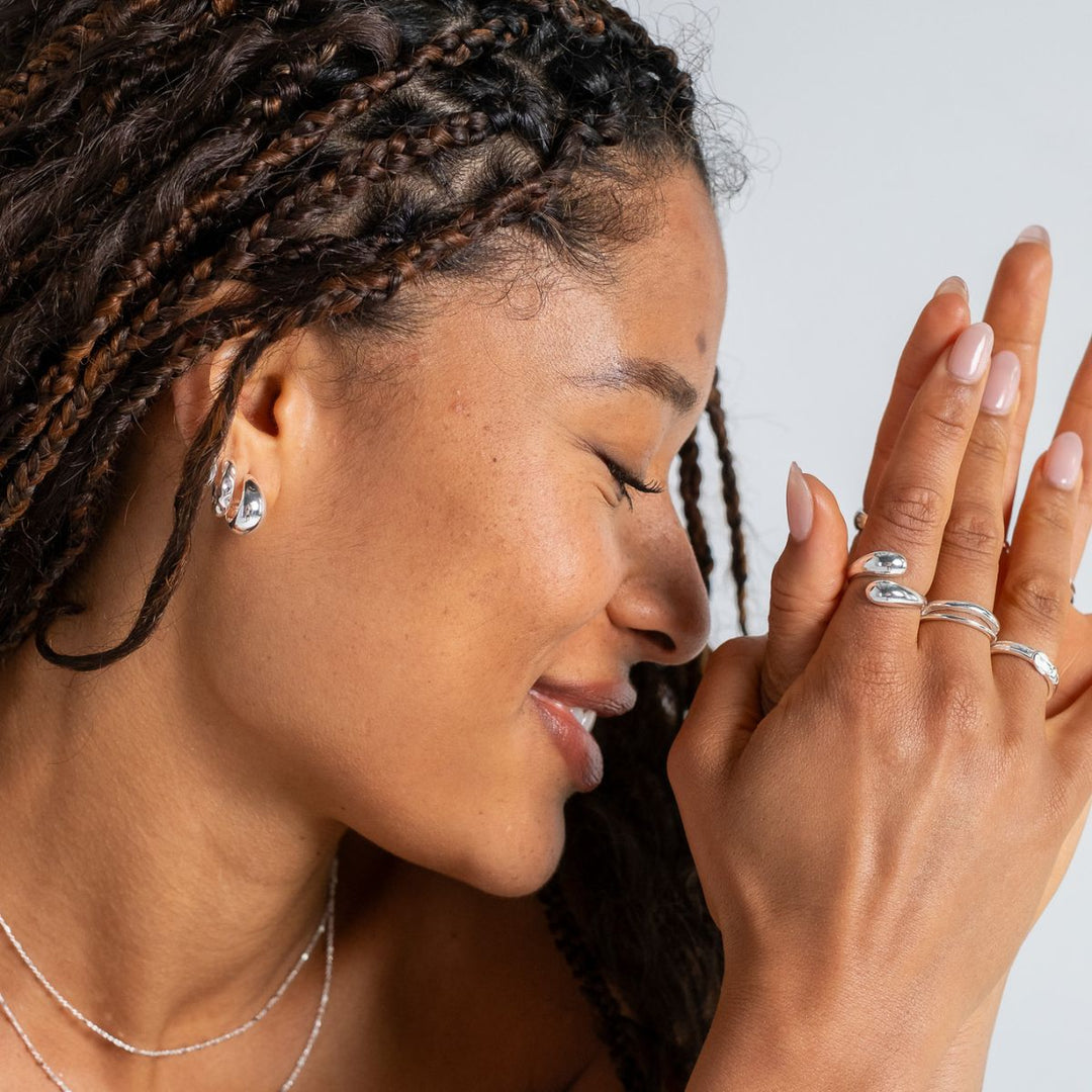 Silver-Silver Split Dome Ring5 on model-Australian Jewellery Brand Bowerbird Jewels