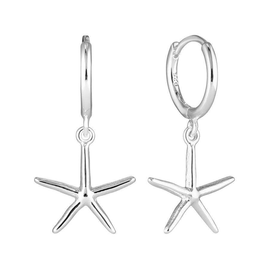 Silver-Sterling Silver Huggie Earrings with Starfish Charm-Australian Jewellery Brand Bowerbird Jewels