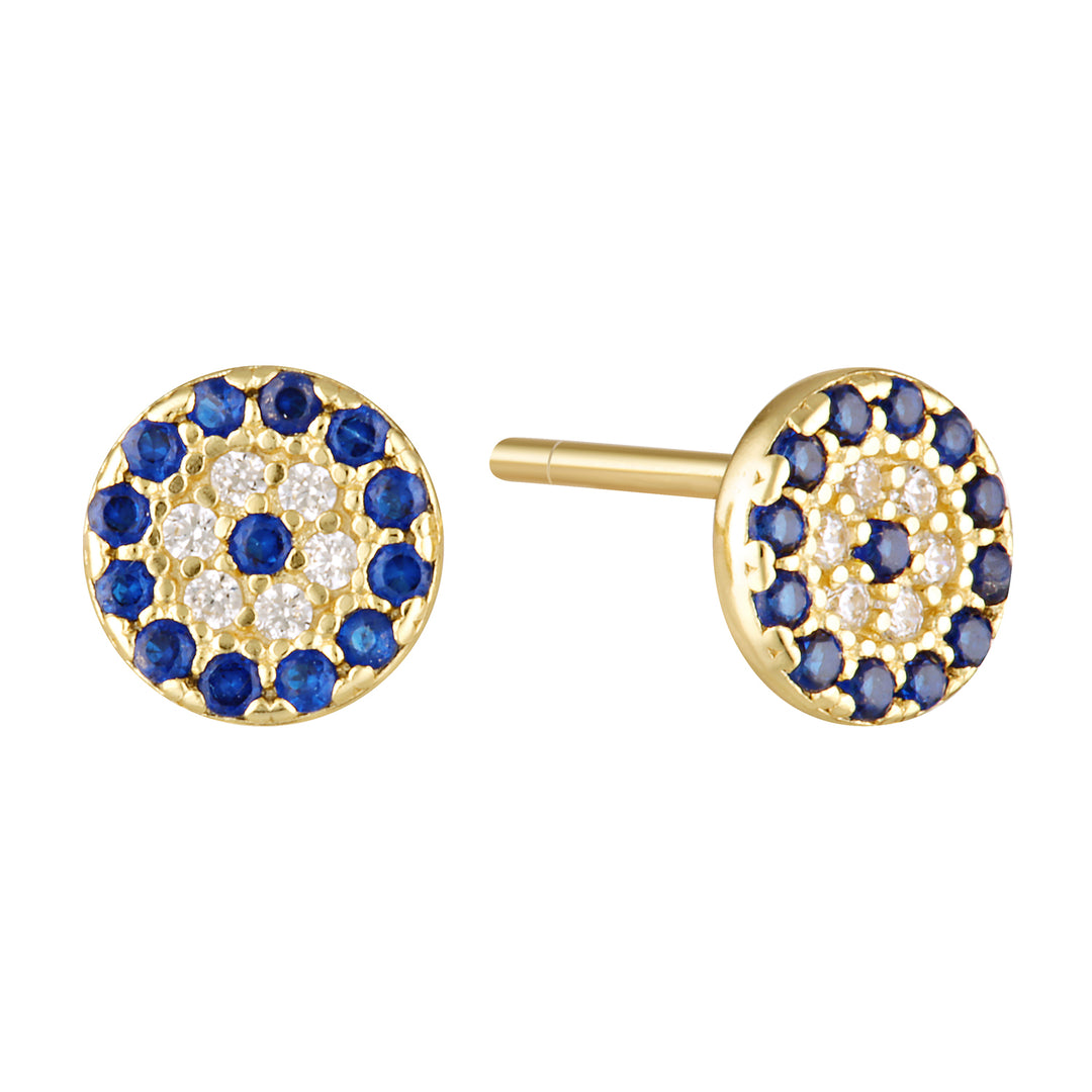 Silver Evil Eye Stud Earrings Dark Blue Glass and Gold 1 - Bowerbird Jewels - Online Jewellery Store