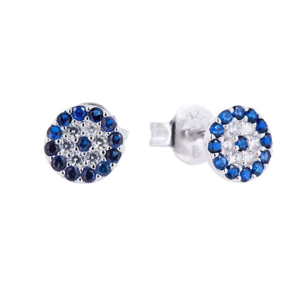 Silver Evil Eye Stud Earrings Dark Blue Glass and Silver 1 - Bowerbird Jewels - Online Jewellery Store
