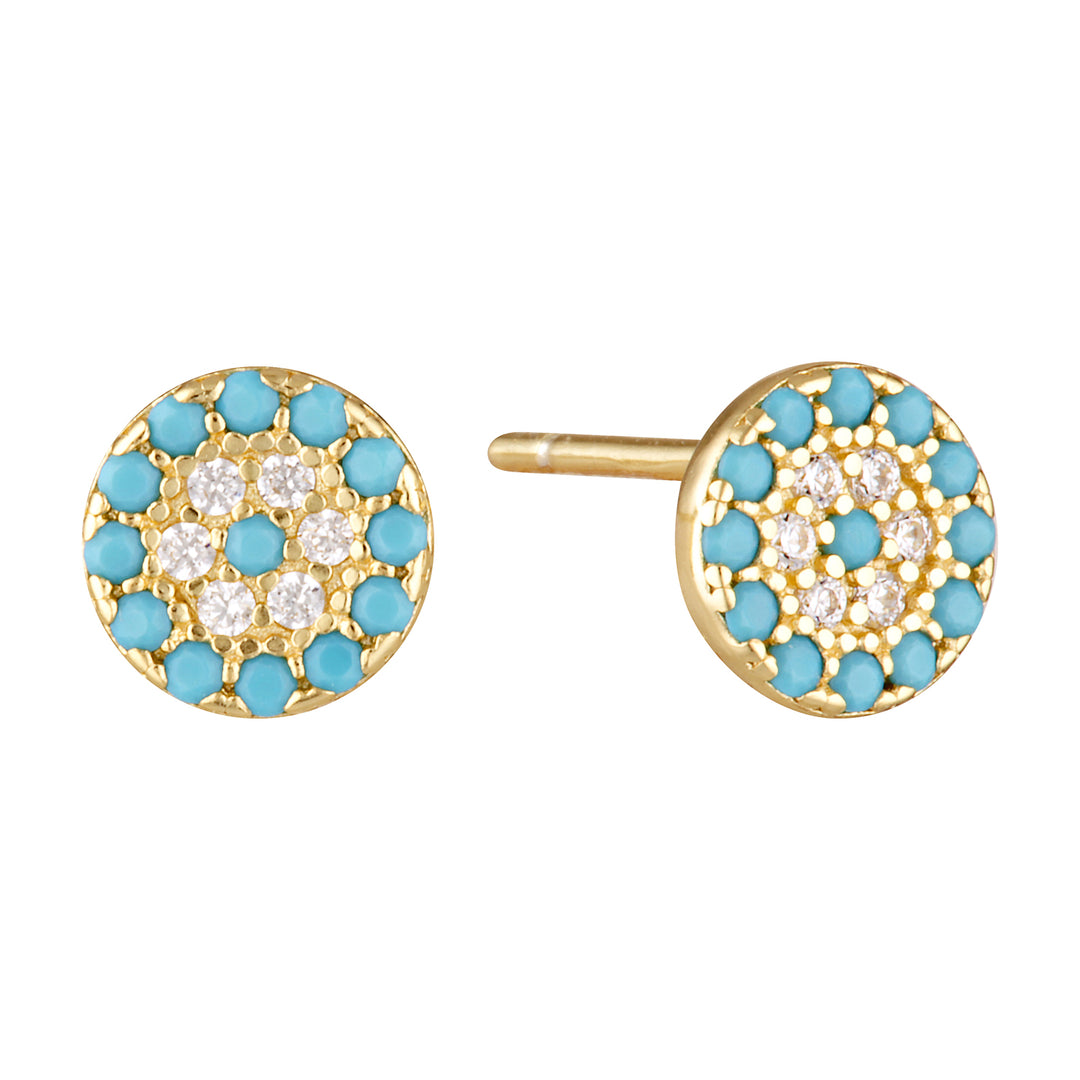 Silver Evil Eye Stud Earrings Turquoise Glass and Gold 1 - Bowerbird Jewels - Online Jewellery Store