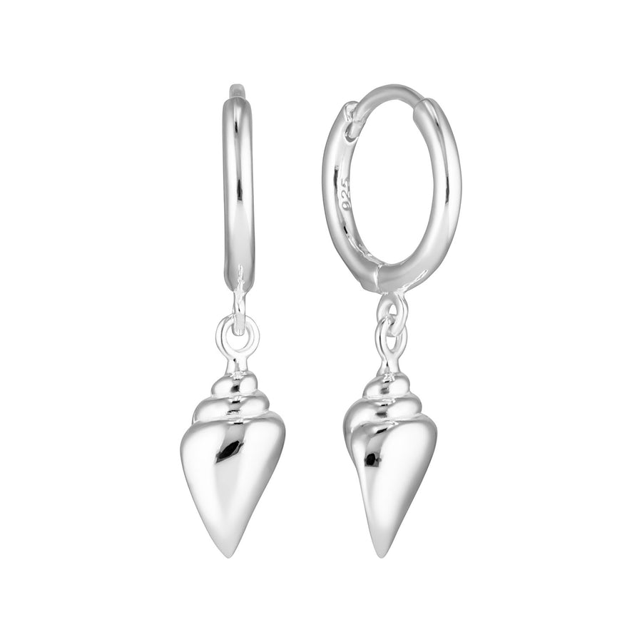 Silver Huggie Earrings with Conch Shell Charm - Australian online jewellery brand Bowerbird Jewels