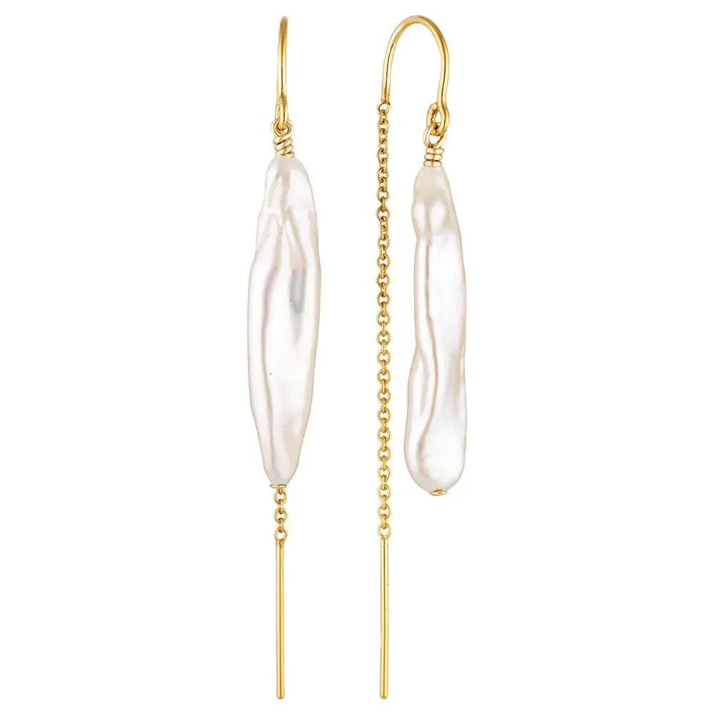 Sola Gold Filled Threader Earrings with Biwa Pearl Drop Gold 1 - Australian Jewellery Brand Bowerbird Jewels