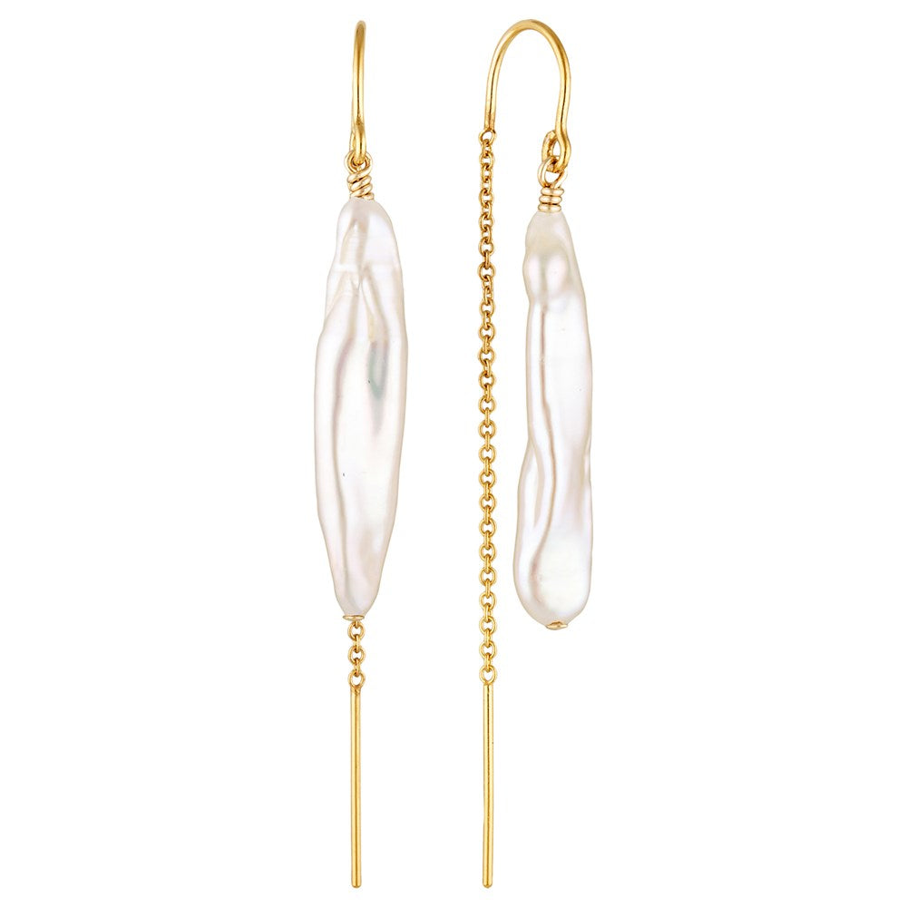 Sola Gold Filled Threader Earrings with Biwa Pearl Drop Gold 1 - Bowerbird Jewels - Online Jewellery Store