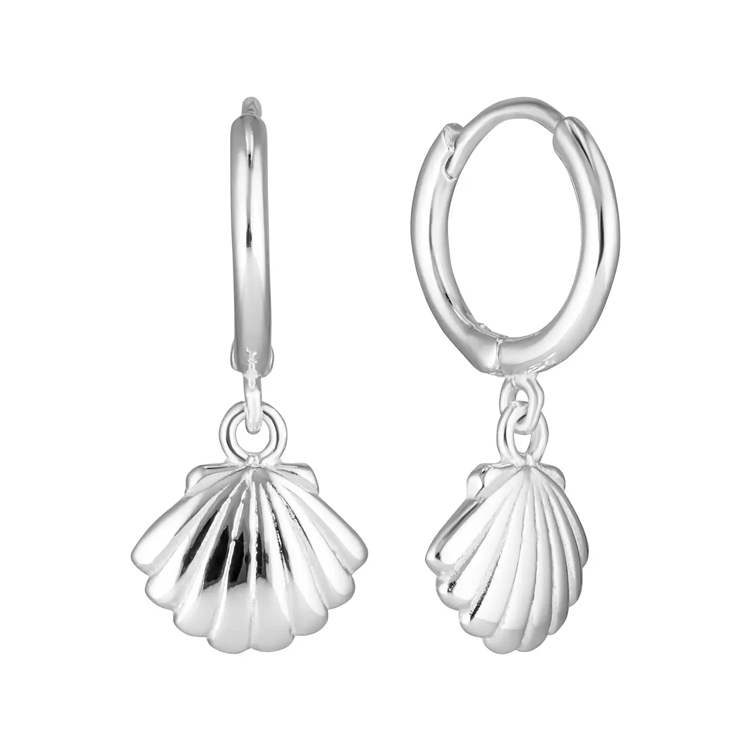 Sterling Silver Silver Huggie Earrings with Scallop Shell Charm Silver 1 - Australian Jewellery Brand Bowerbird Jewels