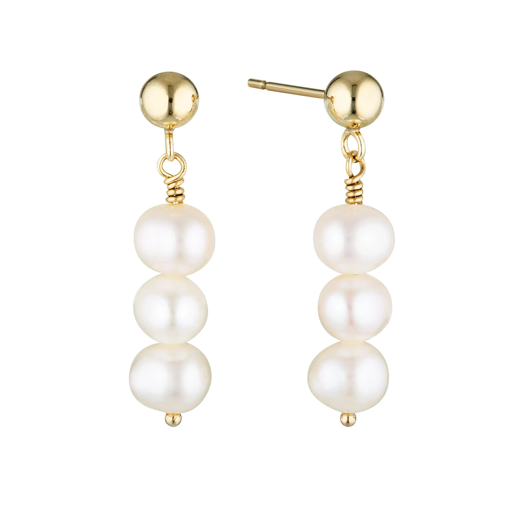 Triple Pearl Drop Stud Earrings Gold 1 - Australian Jewellery Brand Bowerbird Jewels