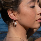 Triple Pearl Drop Stud Earrings Gold 3 - on model- Australian Jewellery Brand Bowerbird Jewels