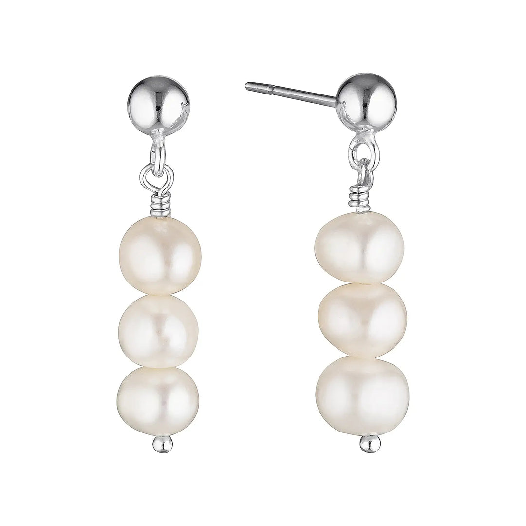 Triple Pearl Drop Stud Earrings Silver 1 - Australian Jewellery Brand Bowerbird Jewels
