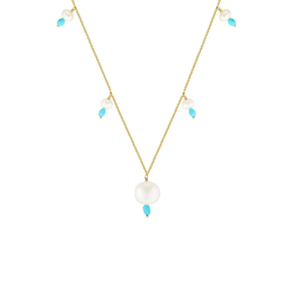 Turquesa Gold Filled Necklace with Pearl and Turquoise Drops Gold 1 - Australian Jewellery Brand Bowerbird Jewels