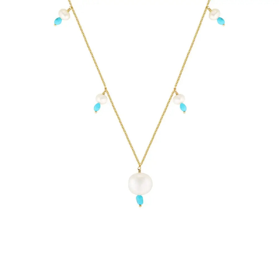 Turquesa Gold Filled Necklace with Pearl and Turquoise Drops Gold 1 - Australian Jewellery Brand Bowerbird Jewels