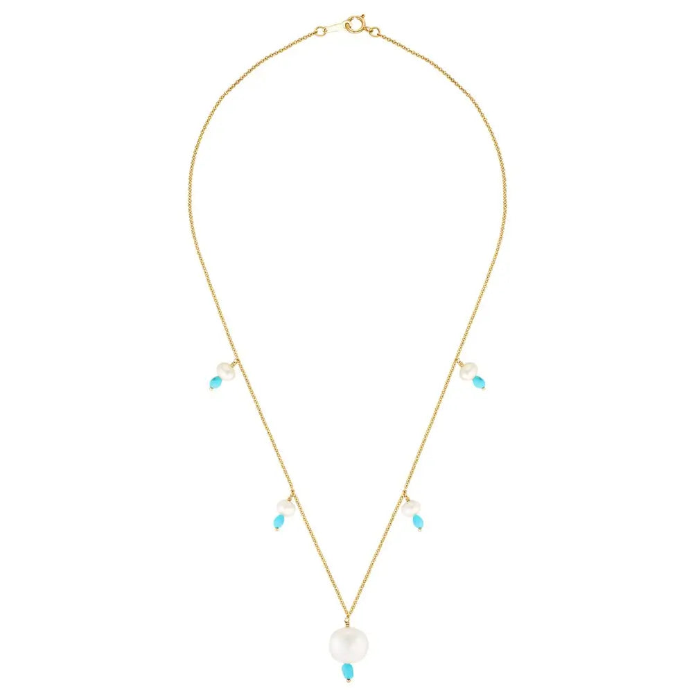Turquesa Gold Filled Necklace with Pearl and Turquoise Drops Gold 2 - Australian Jewellery Brand Bowerbird Jewels