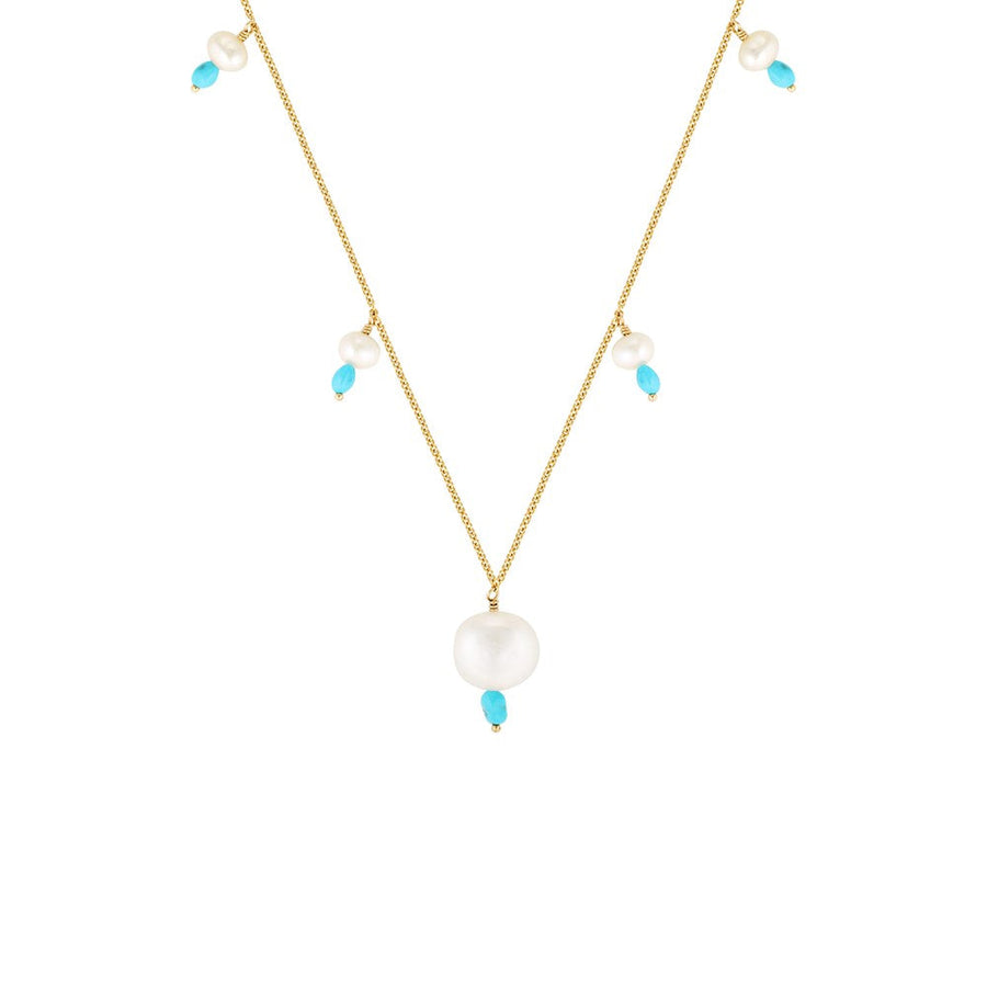 Turquesa Gold Filled Necklace with Pearl and Turquoise Drops Gold 1 - Bowerbird Jewels - Online Jewellery Store