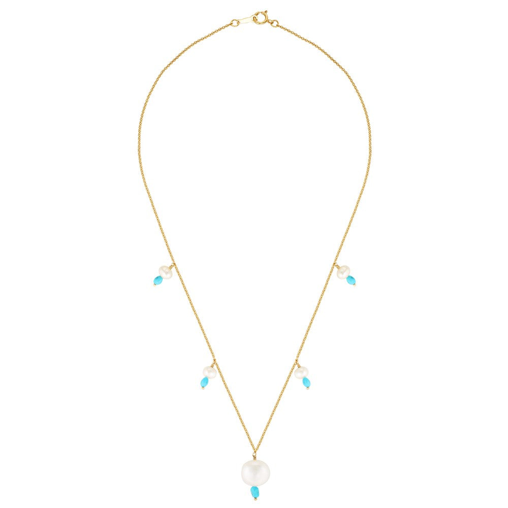 Turquesa Gold Filled Necklace with Pearl and Turquoise Drops Gold 3 - Bowerbird Jewels - Online Jewellery Store