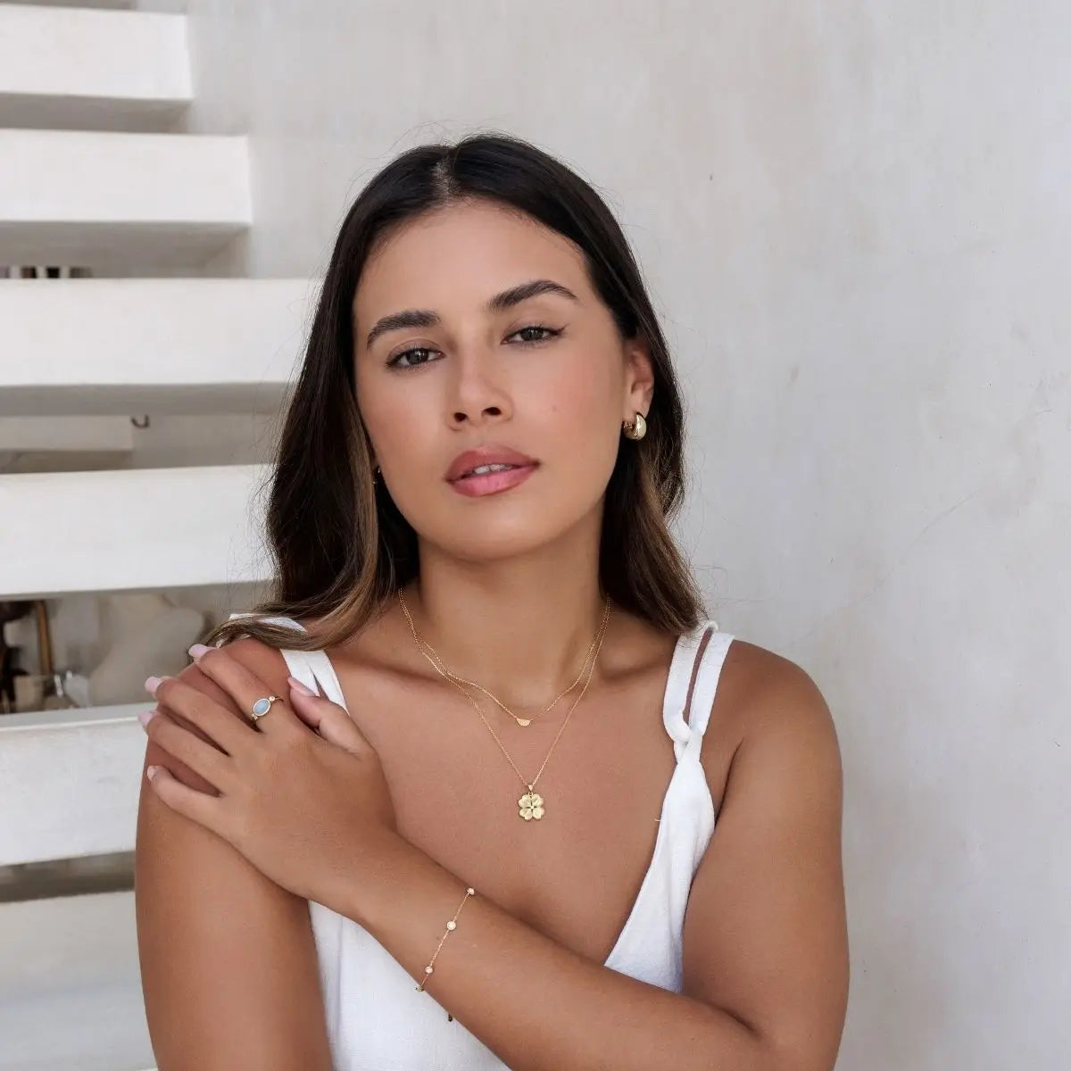 Wide Tapering Huggie Hoop Earrings Gold 1 - on model- Australian Jewellery Brand Bowerbird Jewels