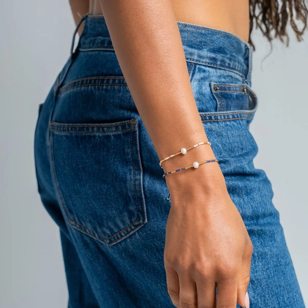 Xanadu Pearl Stacking Bracelet 2 on model- Australian Jewellery Brand Bowerbird Jewels