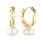 Zig Zag Pearl Drop Huggie Hoop Earrings Gold 1 - Australian Jewellery Brand Bowerbird Jewels
