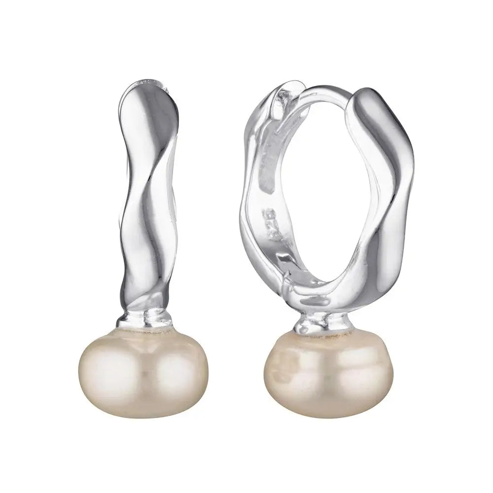 Zig Zag Pearl Drop Huggie Hoop Earrings Silver 1 - Australian Jewellery Brand Bowerbird Jewels