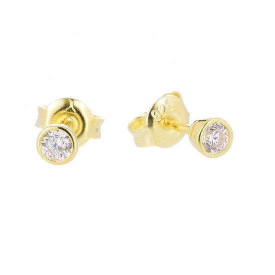 3.0mm Cubic Zirconia Stud Earrings Gold - Bowerbird Jewels - Online Jewellery Stores