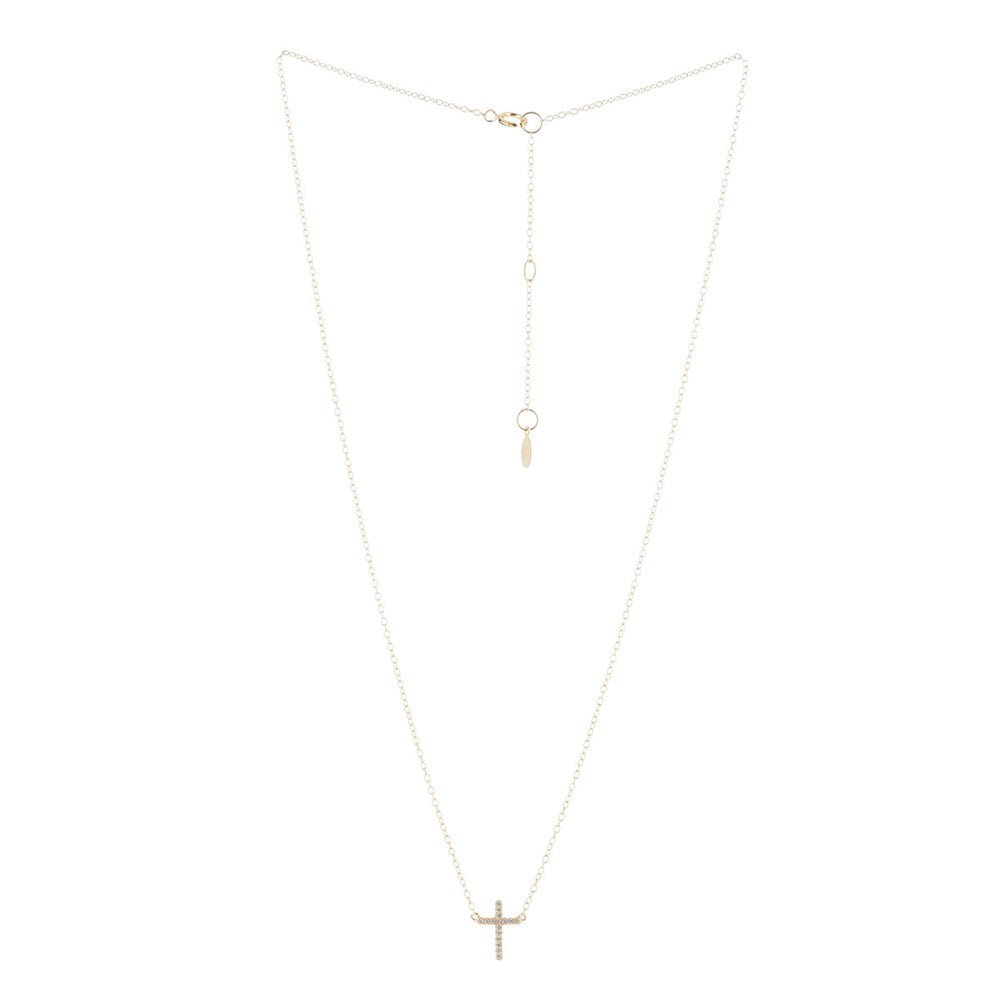 Dainty Yellow Gold Cubic Zirconia Cross Necklace and Bracelet