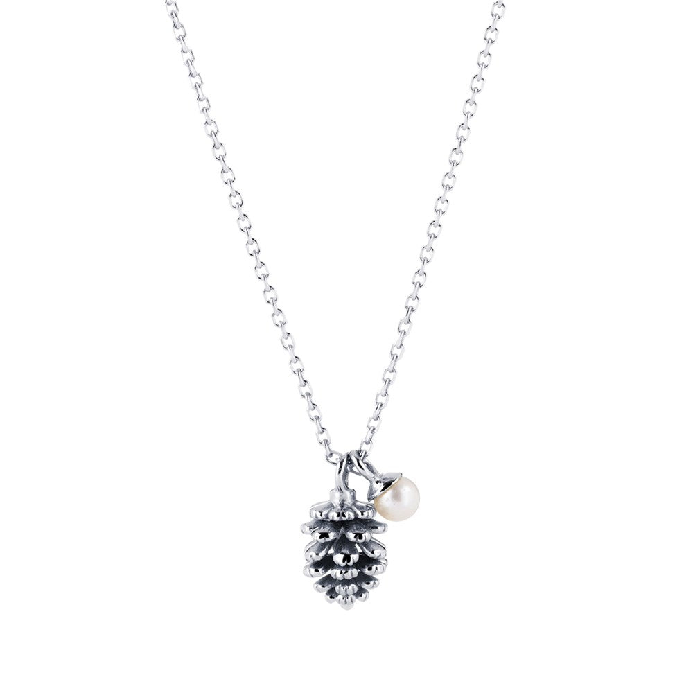 Acorn and Pearl Charm Necklace Silver 1 -  Bowerbird Jewels - Online Jewellery Stores