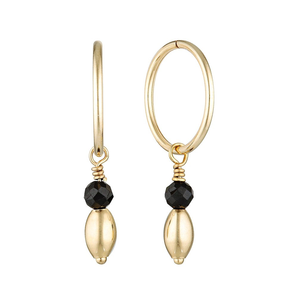 Gold Bead Drop and  Black Spinel Fine Hoop Earrings - Bowerbird Jewels - Online Jewellery Stores