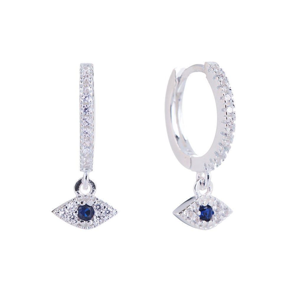 Load image into Gallery viewer, Sparkling Evil Eye Huggie Earrings Silver - Bowerbird Jewels - Online Jewellery Stores
