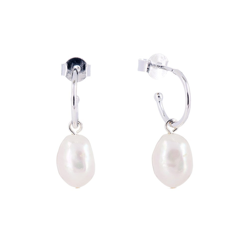 Arcane Pearl Drop Hoop Earrings Silver  1 -Bowerbird Jewels - Online Jewellery Stores