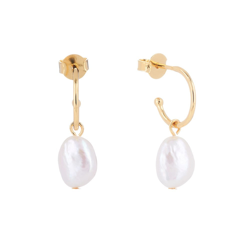 Arcane Pearl Drop Hoop Earrings Gold 2 -Bowerbird Jewels - Online Jewellery Stores