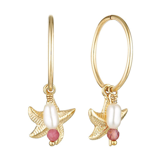 Gold Starfish Charm Hoop Earrings